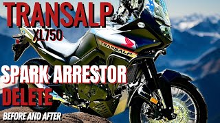 EXHAUST BEFOREAFTER SPARK ARRESTOR REMOVAL  HONDA TRANSALP XL750 [upl. by Erasmo1]