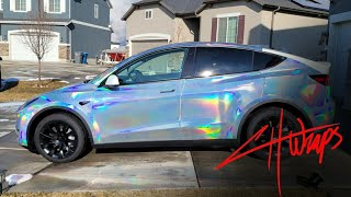 Tesla Model Y HOLOGRAPHIC WRAP BEST ONE YET [upl. by Ayifa]