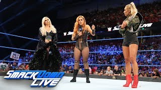 Charlotte Flair Becky Lynch and Carmella come face to face SmackDown LIVE Aug 14 2018 [upl. by Sillsby722]