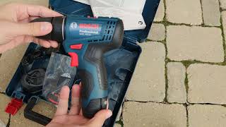 Unpacking  unboxing screwdriver Bosch GSR 120Li 06019G8000 [upl. by Eimmelc]