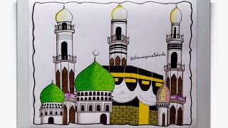 How to draw a makkah madina tutorial sketch  Ramadan drawing kaaba for beginners [upl. by Baalbeer353]