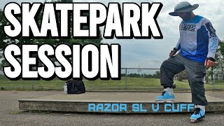 Razor VCuff 1st Impression amp Skatepark Session  Razor SL Sky Blue  Aggressive Inline Skate Vlog [upl. by Yellat]