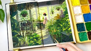 Studio Ghibli Painting Cozy Art Video Kikis Delivery Service Gouache Painting Paint with Me 🎨🌿 [upl. by Cy]