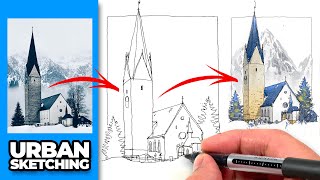 URBAN SKETCHING loose ink amp watercolor tutorial  Easy Step by Step Process [upl. by Bosson]