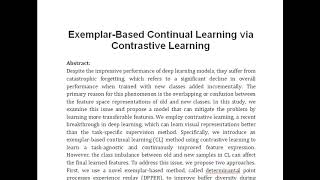 Exemplar Based Continual Learning via Contrastive Learning [upl. by Kenleigh968]