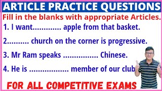 English Article Practice QuestionsEnglish Grammar For All Competitive ExamsFill in the blankPart1 [upl. by Middendorf]