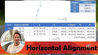 Horizontal Alignment Example Problem  Draw the Layout and Determine Values of Each Component [upl. by Haile]