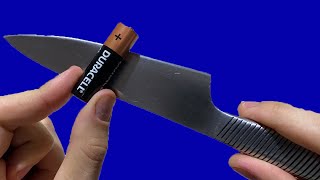 KNIFE like a razor in 3 minutes Using a BATTERY Amazing way [upl. by Melgar100]