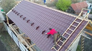 Crazy Man Building Amazing Metal Roof Alone DIY [upl. by Nomelihp563]