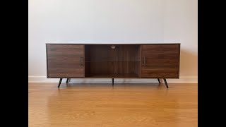 Walker Edison Nora 70quot Console Assembly Thea Saxon Mid Century Modern 2 Door Glass Shelf TV Stand [upl. by Quickel]