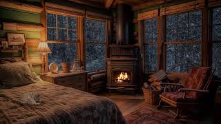 Deep Sleep Amidst a Serene Snowstorm Cozy Winter Hut with Gentle Snowfall Howling Wind amp Fireplace [upl. by Ilaire498]