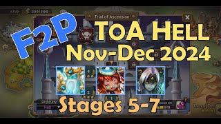 F2P Nov  Dec 2024 ToA Hell Stages 5 6 7 Pontos Nora Lucifer  Summoners War SW [upl. by Nnewg518]