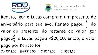 RBO  CONCURSOS  FRAÇÃO  EQUAÇÃO DO 1° GRAU [upl. by Switzer]