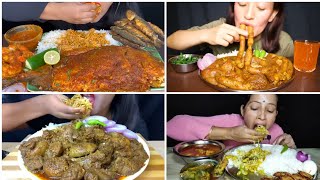 ASMR Eating Whole Fish Spicy Masala Curry Prawn Curry Mutton Intestine Chicken Curry Pattagobhi [upl. by Yllor]