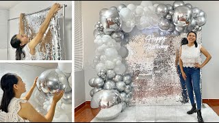 Como hacer un Arco de Globos e instalarlo en un Panel con Tela Shimmer 🎉Balloon Garland 🎉 [upl. by Hiro]