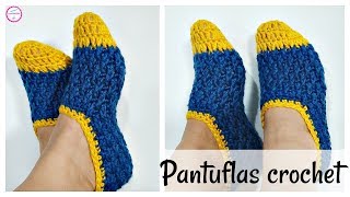 CÓMO TEJER PANTUFLAS A CROCHET FÁCIL TODAS LAS TALLAS DE ADULTO [upl. by Colb]