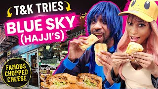 Tasting NYCs Best Chopped Cheese at Blue Sky Deli Hajji’s  TampK Tries it [upl. by Alrahc]