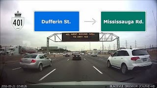 Driving in Toronto  Morning rush hour on highway 401 west Front dash cam [upl. by Netsirt]