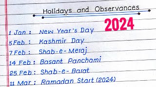 Holidays and Observances List in English  List of Holydays [upl. by Harv]