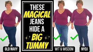 SUPER Comfortable BIG Tummy JEANS for Apple Shape Women  Style over 50 [upl. by Eilliw243]