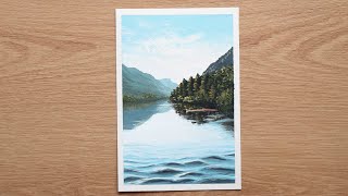 Lake and Trees Gouache Tutorial  How to Paint a Landscape [upl. by Whalen166]