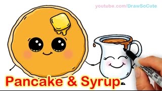 How to Draw Cartoon Pancake and Syrup Breakfast Cute and Easy [upl. by Krantz288]