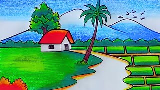 Summer season scenery Drawing ❣️ গ্রীষ্মের দৃশ্য আঁকার সহজ উপায় ❣️Grismokaler Drisso Art Painting [upl. by Wartow]