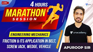 4 Hours Marathon  Friction amp Its Application in Belt Screw Jack Wedge Vehicle  Engg Mechanics [upl. by Patterman]