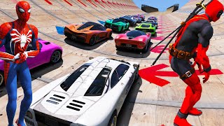 Win Ramps GTA 5 Spiderman and Deadpool team Superheroes cars and Sportcars games [upl. by Telrats593]