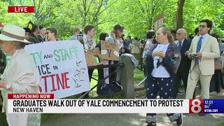 Dozens of Yale University students walk out during commencement ceremony [upl. by Eilesor]