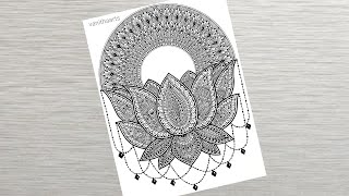 How to draw Mandala for Beginners  Lotus mandala art  Lotus drawing  stepbystep  doodle art [upl. by Ahsinert]