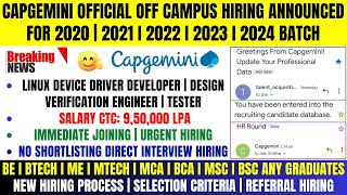 🔥Capgemini Biggest New Hiring Announcement  Capgemini OFF Campus Drive For 2024  2023  2022 Batch [upl. by Necyrb]