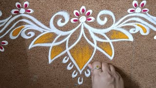 Ugadi rangoli  Border rangoli designs for festivals  Friday kolam  Freehand Lotus rangoli borders [upl. by Dinin]