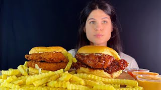 CRISPIEST CHICKEN BURGERS amp FRIES  MUKBANG  ASMR  EATING SOUNDS [upl. by Redfield]