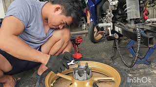 Flunge Hub bolts Removal amp install Yamaha sniper155 150 [upl. by Amias]