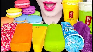 ASMR Rainbow Ice Cream Boba Bubble Tea 마카롱 버블티 레인보우 아이스크림 먹방 Mukbang Eating [upl. by Nitsur]