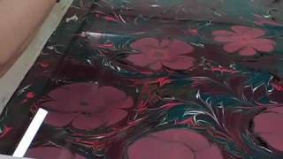 Marbling on silk or fabric How to draw flowers in acrylic bath [upl. by Nylhtac]