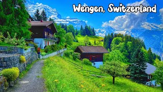 Wengen Switzerland walking tour 4K  The most beautiful Swiss villages  Fairytale village [upl. by Etam]