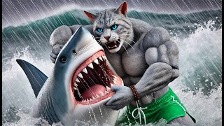 Brave Cat Dad Rescues Kitten from Sharks Jaws 🦈🐱💪catvideos cat cutecat cute aicat animation [upl. by Bogoch]