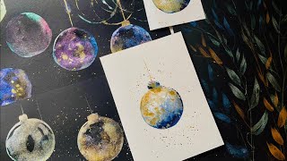 Paint A HOLIDAY CARD Beautiful EASY Christmas bauble Watercolor Landscape Painting Watercolour demo [upl. by Reidid]