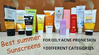 Best summer sunscreen for oily acneprone sensitive skin  Huge collection amp different categories [upl. by Adnawt]