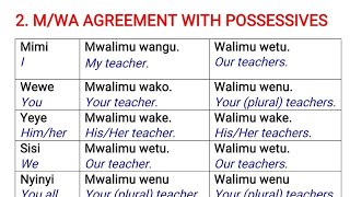 Learn Swahili Grammar Possessives for MWA Noun Class [upl. by Killoran]