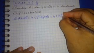 CIRCUNFERENCIA EJERCICIO 7 CENTRO Chk Y RADIO r TENIENDO ECUACIÓN GENERAL [upl. by Eciral]