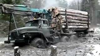 truck Ural 4320 timber runs hard offroad  лесовоз Урал жесть [upl. by Aneleasor]