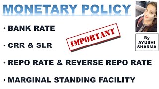 🛑MONETARY POLICY  Bank rate  CRR amp SLR  Repo amp Reverse Repo  MSF  By Ayushi Sharma UPSC [upl. by Llebyram]