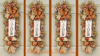 FALL YARDSTICK DOOR SWAG WREATH DOOR HANGER GARLAND CENTERPIECE DIY EASY TO MAKE THANKSGIVING CRAFT [upl. by Etnomaj]