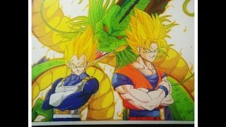 Drawing Vegeta SSJ  Goku SSJ amp Shenron Dragon Ball Z by TolgArt [upl. by Gnahk608]