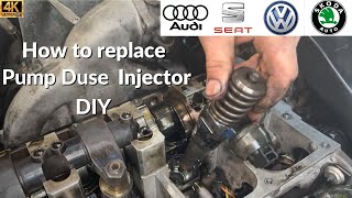 How to replace fuel PD injector Pump duse injection system TDI 19 VW Audi Skoda Seat [upl. by Louella]