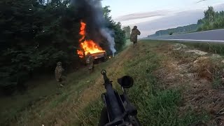 Ukraine War  Ukrainian Special Forces Ambush Russian Truck Inside Russia  Helmet Cam Combat [upl. by Hakon]