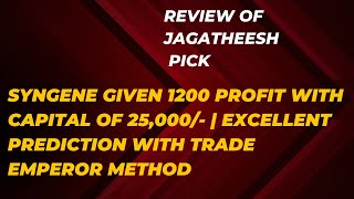 SYNGENE given 1200 Profit With capital of 25000  Excellent Prediction with trade Emperor Method [upl. by Yelreveb]